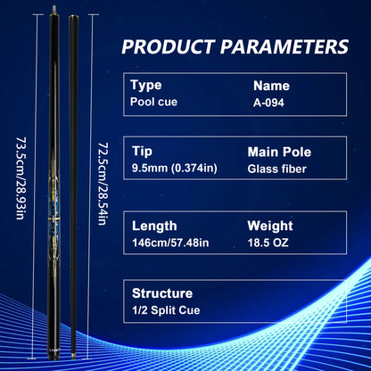 *Taco de bilhar profissional de 9,5 mm e 146 cm para jogos americanos de 9 e 8 bola