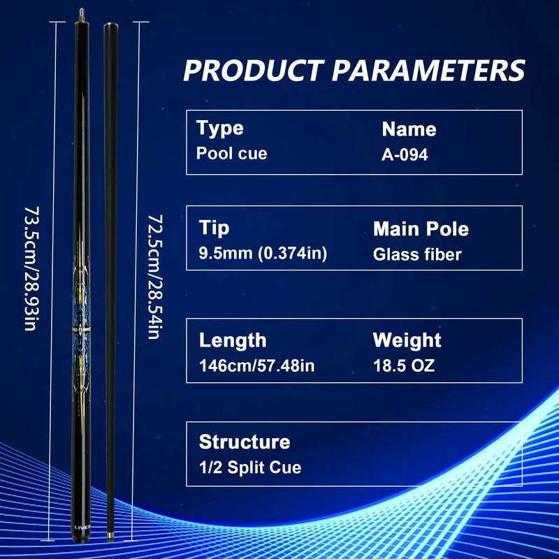 Taco de bilhar profissional de 9,5 mm e 146 cm para jogos americanos de 9 e 8 bolas