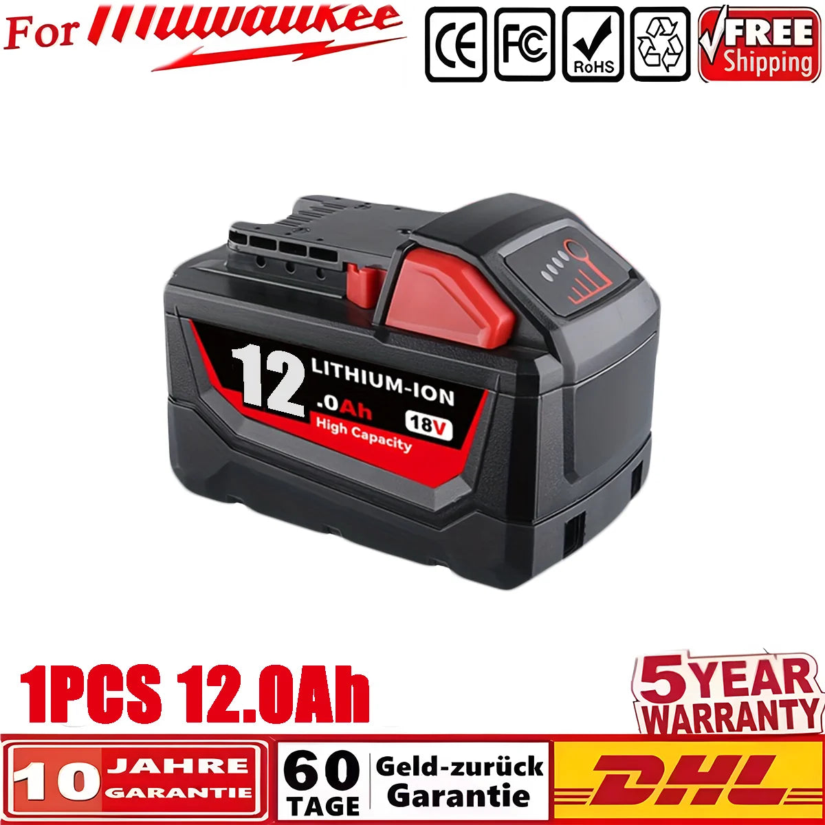 Bateria recarregável Milwaukee M18 12000mAh 18V.