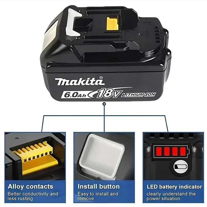 Bateria de íons de lítio Makita original de 18 V e 6,0 Ah.