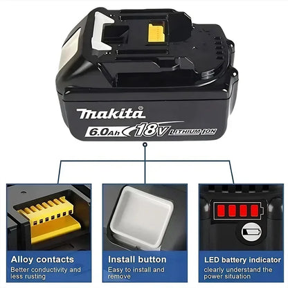 Bateria de íons de lítio Makita original de 18 V e 6,0 Ah.