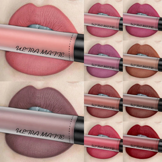 Batom Líquido À Prova D'água Batom Vermelho,Veludo Batom Marrom.