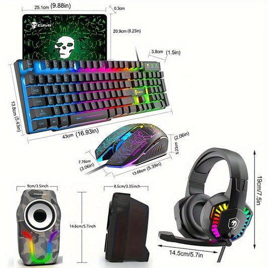 Conjunto de teclado gamer iluminado por LED Rainbow - Combinações de teclado