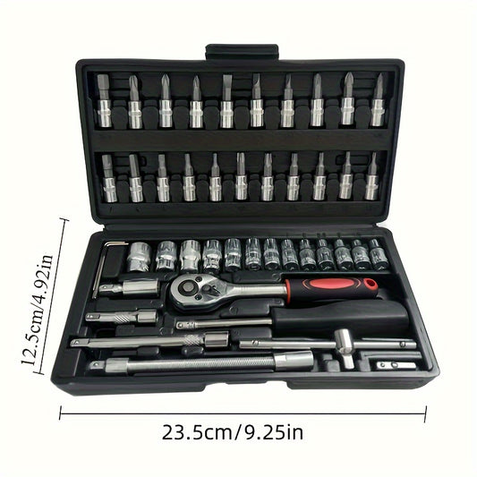 Conjunto de 46 peças de chave de soquete rápida.