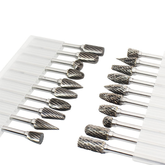 Conjunto de 10 rebarbas de carboneto de tungstênio de corte duplo - Compatível com ferramentas rotativas Dremel, para madeira, metal, pedra, pedras preciosas