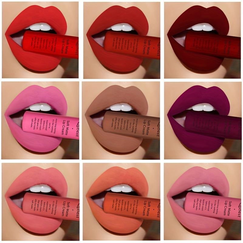 Brilho labial aveludado fosco.