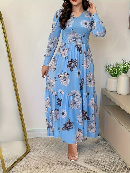 Vestido chique com estampa floral e decote em V para mulheres .