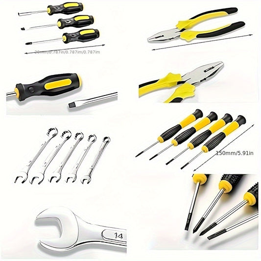 Conjunto de ferramentas manuais de aço carbono com 108 peças.