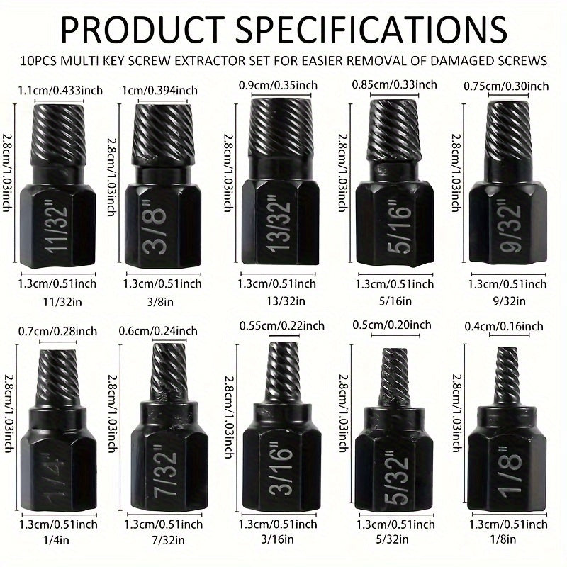 10pcs de extrator de parafusos