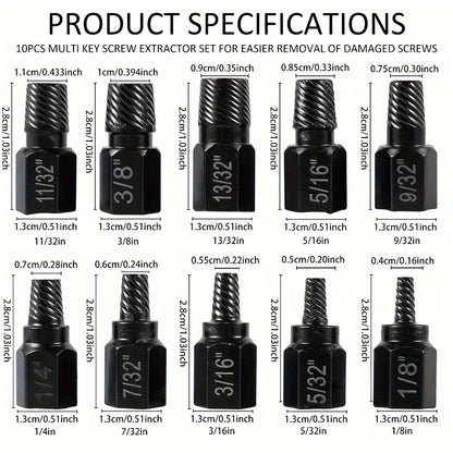 10pcs de extrator de parafusos