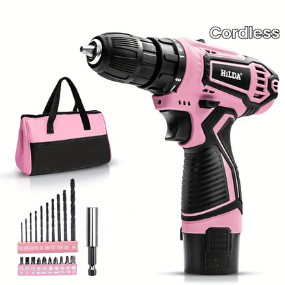 Conjunto de furadeira e parafusadeira sem fio rosa 12 V,