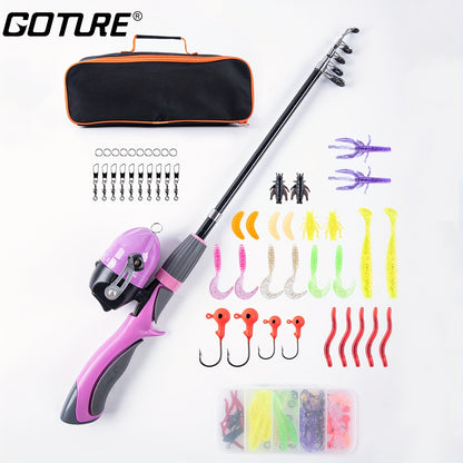 Kit combinado de vara de pesca telescópica portátil e carretel - 130 cm, isca incluída