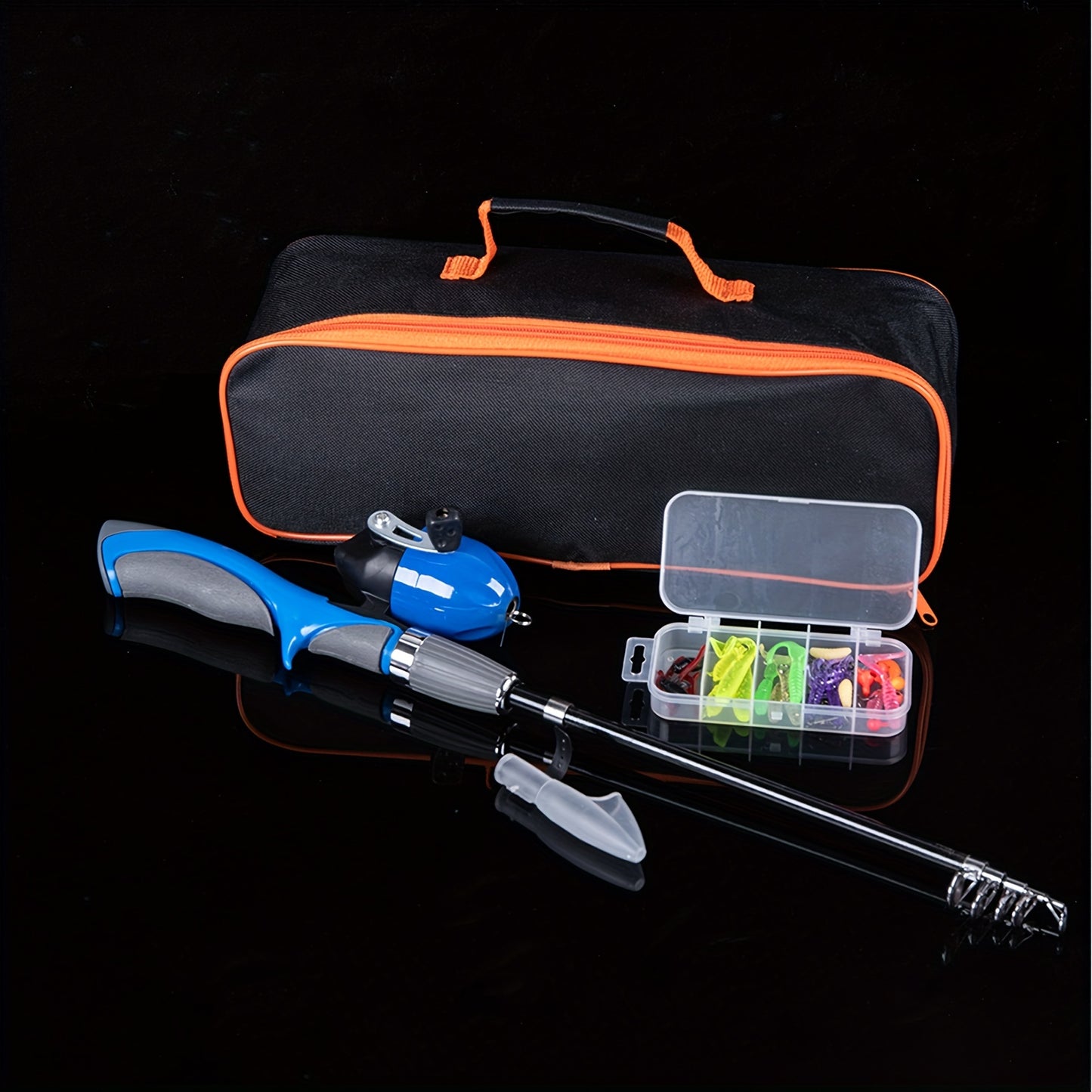 Kit combinado de vara de pesca telescópica portátil e carretel - 130 cm, isca incluída