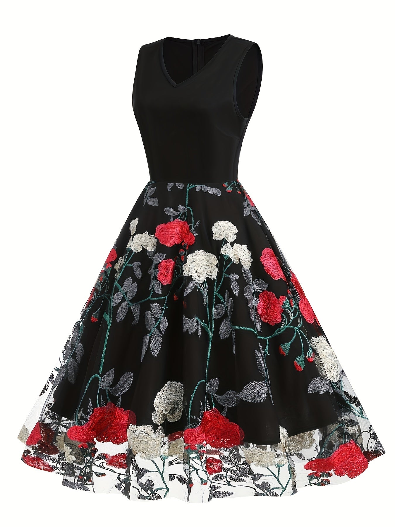Vestido blusa de poliéster bordado com estampa floral vintage para todas as estações.