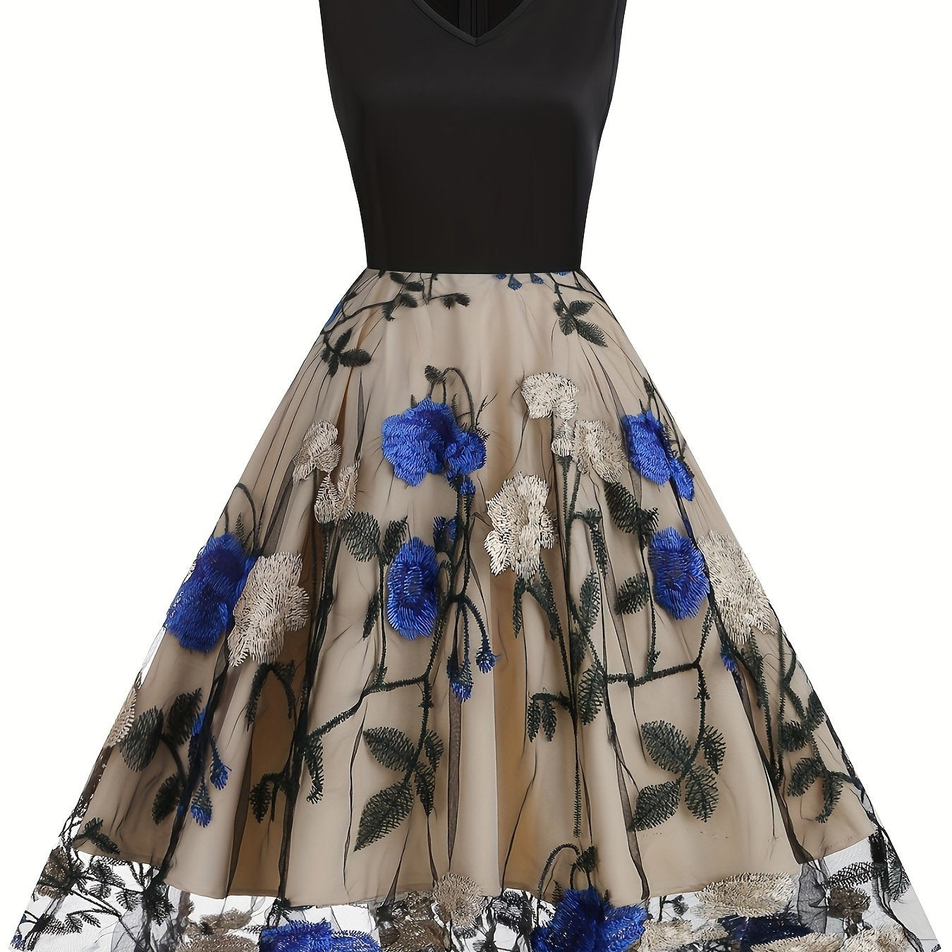 Vestido blusa de poliéster bordado com estampa floral vintage para todas as estações.