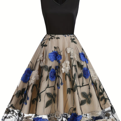 Vestido blusa de poliéster bordado com estampa floral vintage para todas as estações.