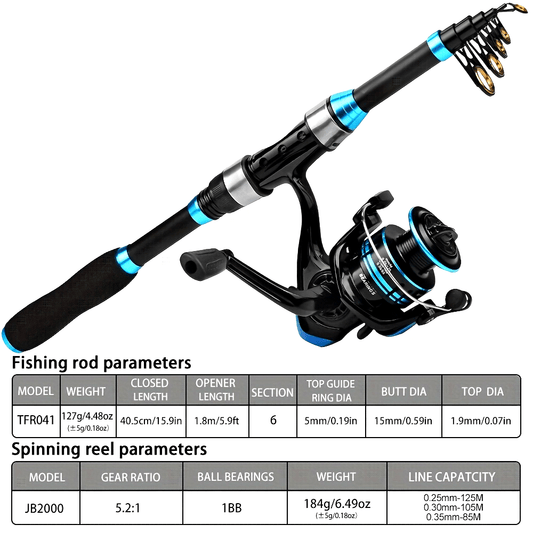 conjunto de vara e carretel telescópicos para pesca marítima de longa distância