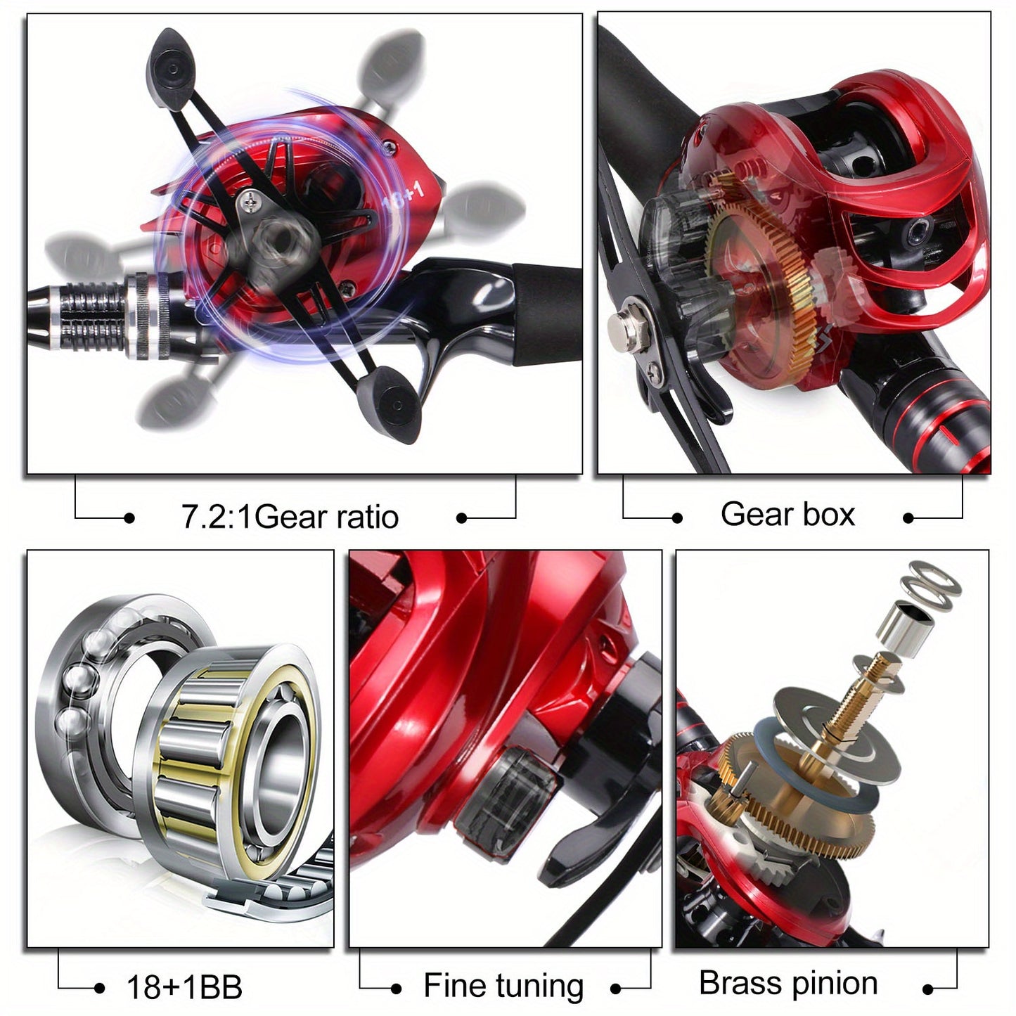 Conjunto de vara e carretilha de pesca Sougayilang Baitcasting - Vara de carbono de 1,8 m/5,9 pés com carretilha ultraleve - Perfeito para viagens, pesca em água salgada e doce