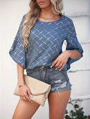 Blusa com gola redonda e estampa geométrica, blusa casual com manga,