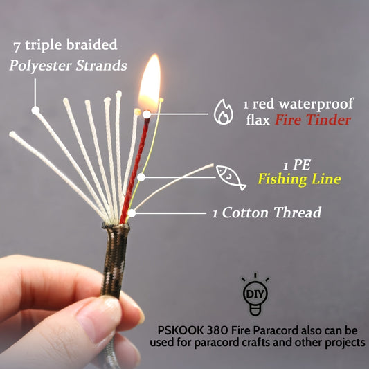 Corda multiuso de 7 fios de 100 pés/1220,47 pol. com cordão de fogo, linha de pesca