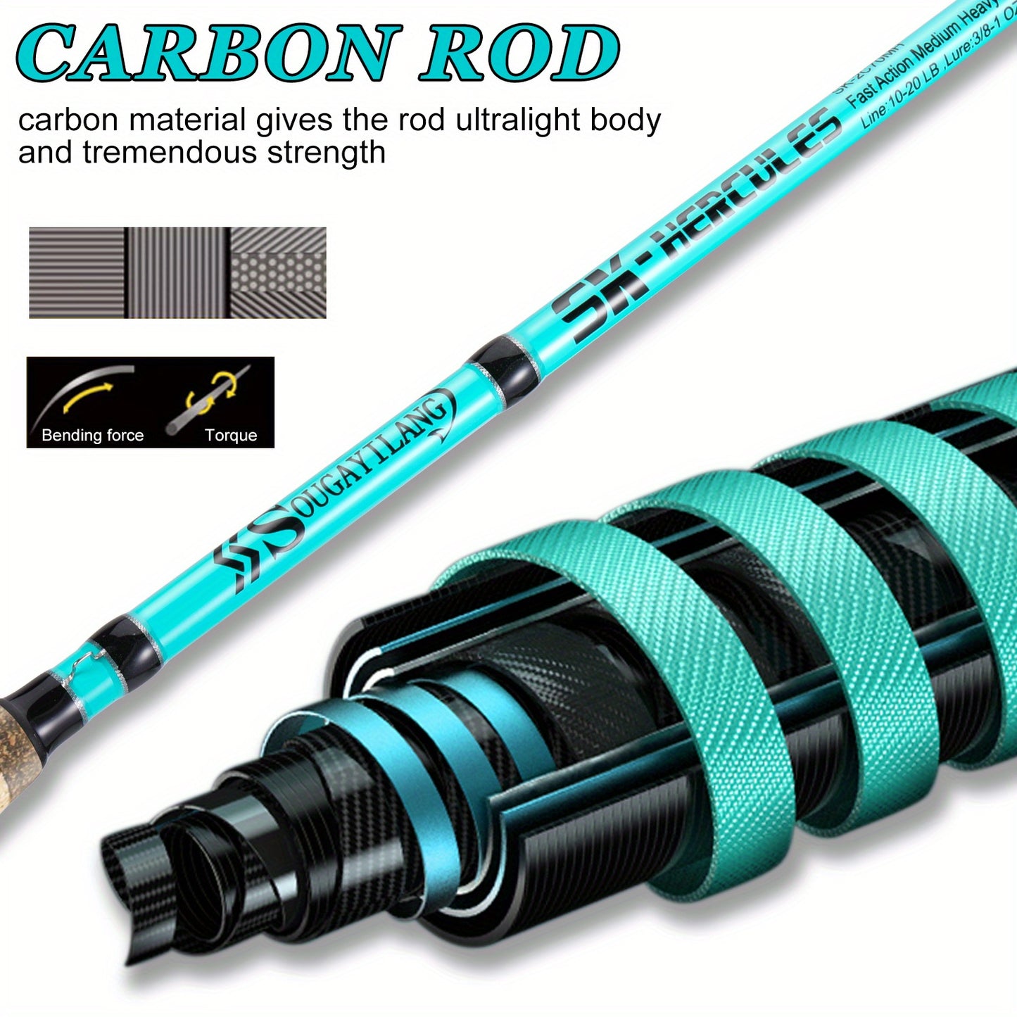 Vara de Pesca Offshore de Fibra de Carbono de 7 pés, Potência Média.e muito linda