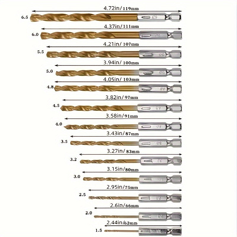 Conjunto de brocas revestidas de titânio com 13/30/50/90 peças, haste sextavada