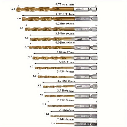 Conjunto de brocas revestidas de titânio com 13/30/50/90 peças, haste sextavada