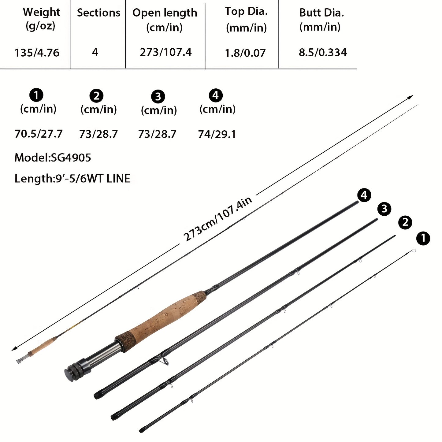 Vara de pesca com mosca Sougayilang 5/6WT em grafite