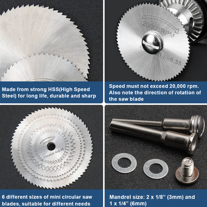 conjunto de 9 peças de rodas de corte para brocas e ferramentas rotativas, lâminas de serra 1/8 ,1/4para ferramentas rotativas, 6 peças de lâminas de corte
