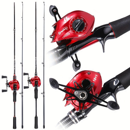Conjunto de vara e carretilha de pesca Sougayilang Baitcasting - Vara de carbono de 1,8 m/5,9 pés com carretilha ultraleve - Perfeito para viagens, pesca em água salgada e doce