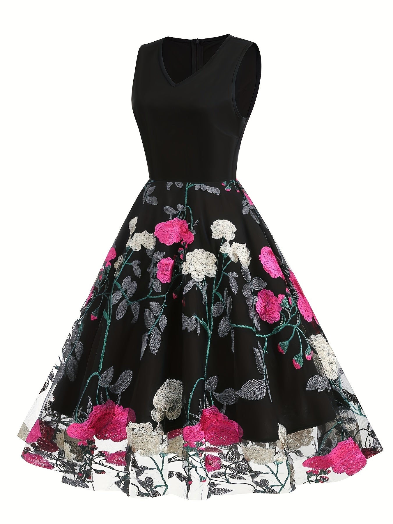 Vestido blusa de poliéster bordado com estampa floral vintage para todas as estações.