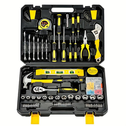 Conjunto de ferramentas manuais de aço carbono com 108 peças.