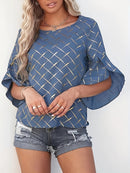 Blusa com gola redonda e estampa geométrica, blusa casual com manga,