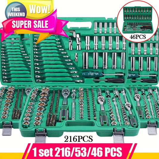 Conjunto de ferramentas de catraca profissional 216/53/46 peças.