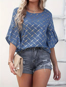 Blusa com gola redonda e estampa geométrica, blusa casual com manga,