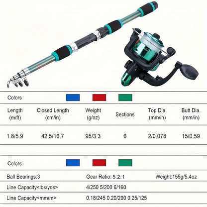 1 conjunto de kit de vara de pesca telescópica premium - portátil, durável e completo..