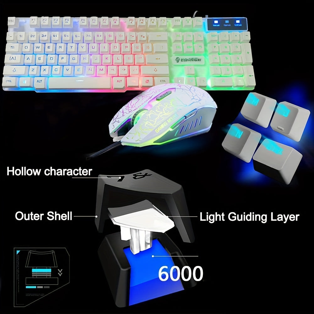 Conjunto de teclado gamer iluminado por LED Rainbow - Combinações de teclado