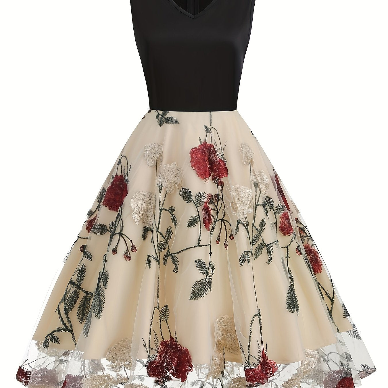 Vestido blusa de poliéster bordado com estampa floral vintage para todas as estações.
