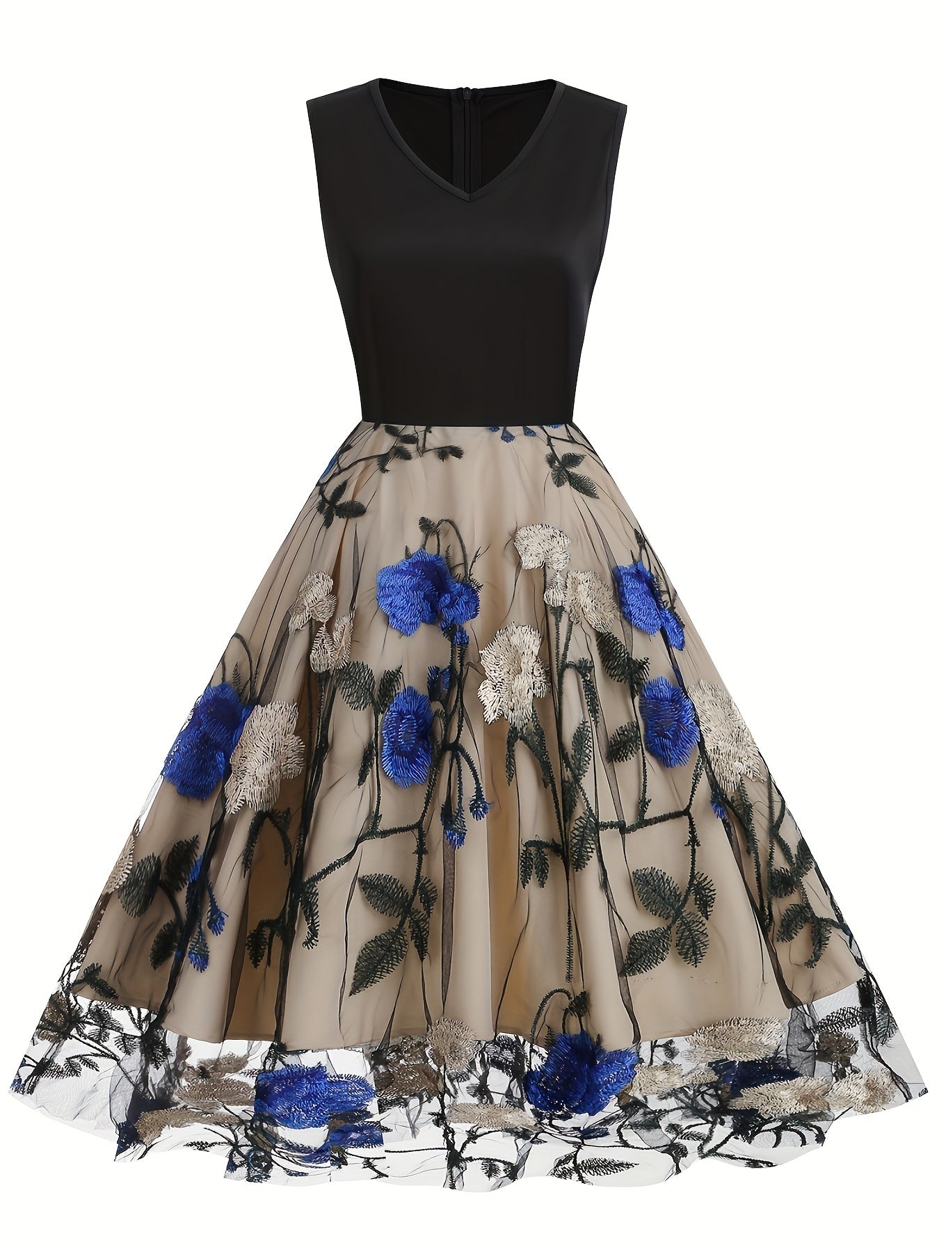 Vestido blusa de poliéster bordado com estampa floral vintage para todas as estações.
