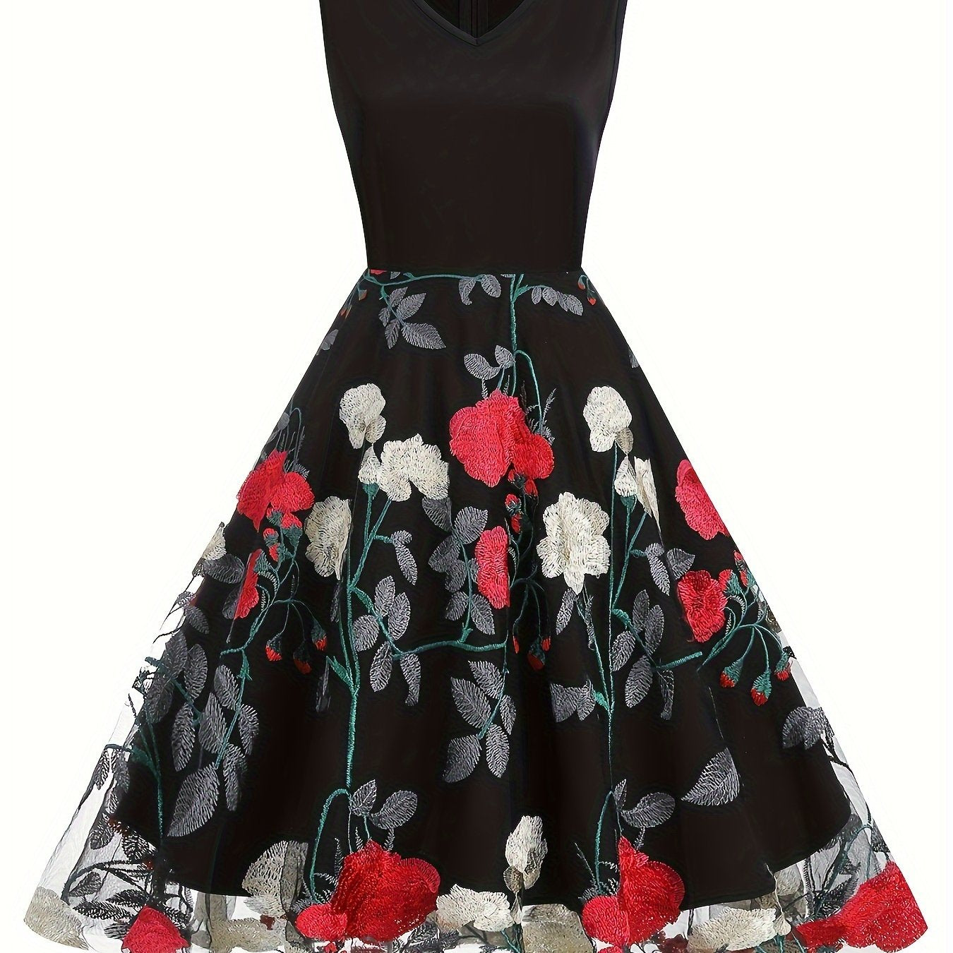 Vestido blusa de poliéster bordado com estampa floral vintage para todas as estações.