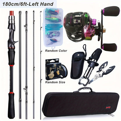 Sougayilang [Estilo Básico] Conjunto de Equipamentos de Pesca, Incluindo Vara de Pesca de Fibra de Carbono de 1,8 m e 5 Seções, Molinete Colorido com Relação de Engrenagem 7.2, Linha de Pesca, Isca de Pesca e Outros Acessórios