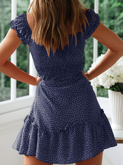 Vestido- Babados, Floral, Amarração Frontal, Curto para Uso Casual Sucesso.