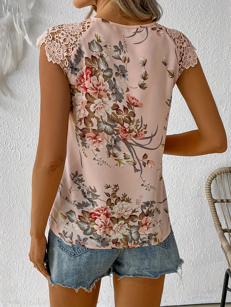 Blusa Elegante com Encaje Floral.