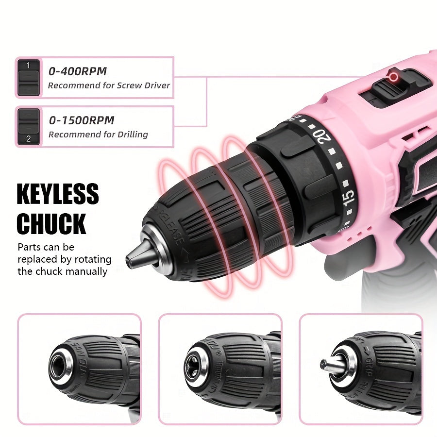 Conjunto de furadeira e parafusadeira sem fio rosa 12 V,