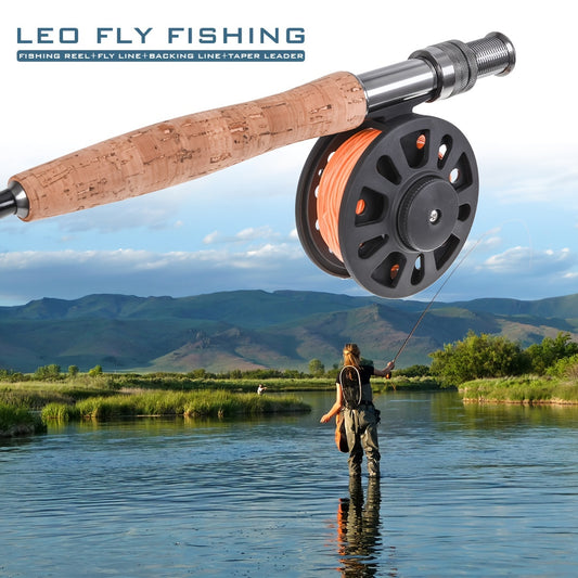Conjunto combinado de carretel e linha de pesca com mosca pré-carregados..
