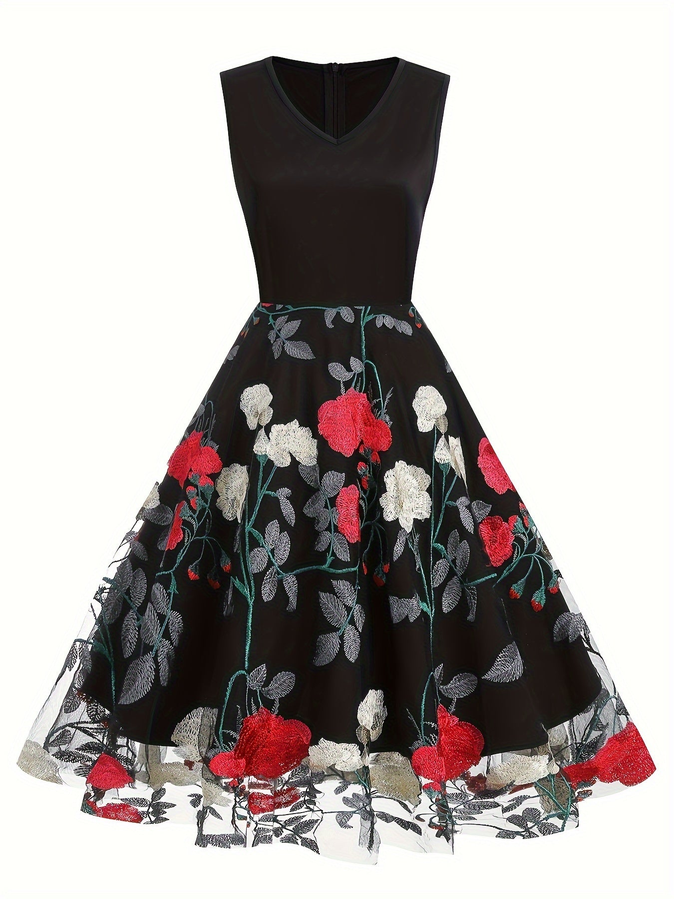 Vestido blusa de poliéster bordado com estampa floral vintage para todas as estações.