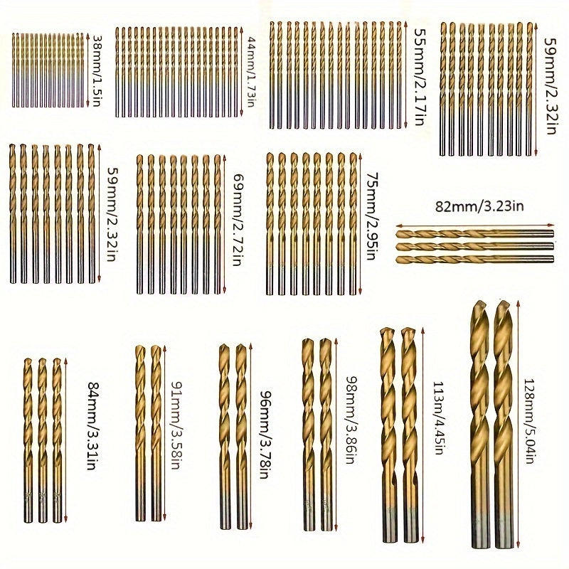Conjunto de brocas revestidas de titânio com 13/30/50/90 peças, haste sextavada
