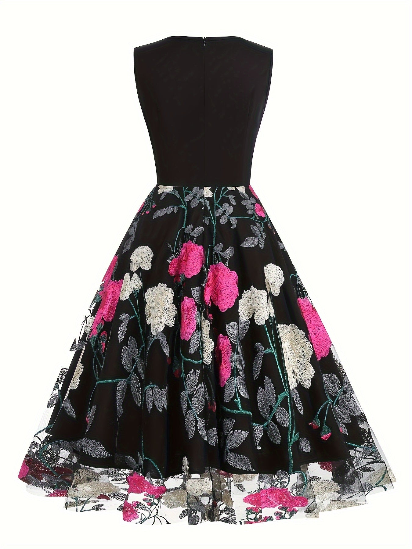 Vestido blusa de poliéster bordado com estampa floral vintage para todas as estações.