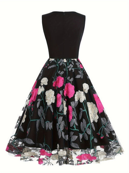 Vestido blusa de poliéster bordado com estampa floral vintage para todas as estações.