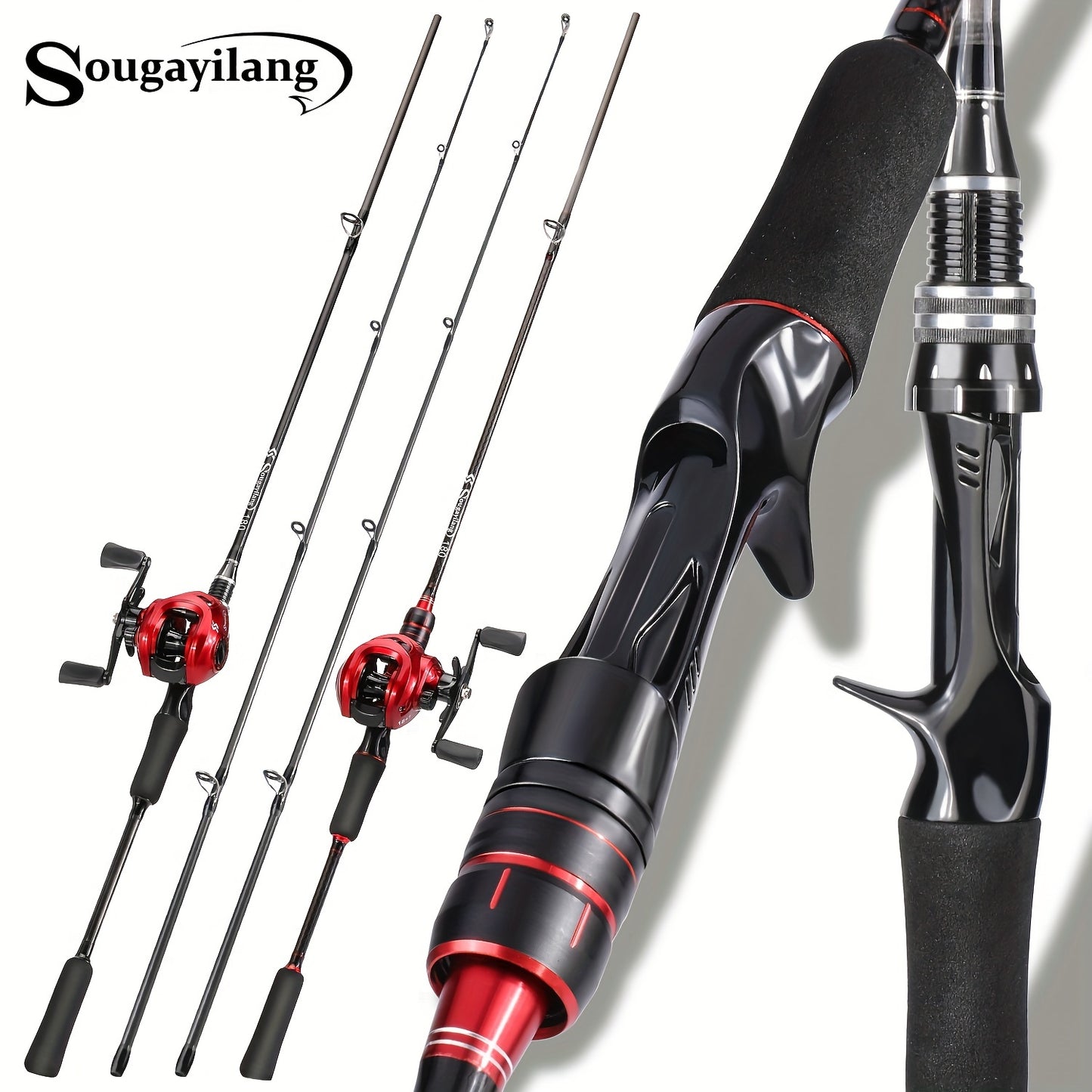 Conjunto de vara e carretilha de pesca Sougayilang Baitcasting - Vara de carbono de 1,8 m/5,9 pés com carretilha ultraleve - Perfeito para viagens, pesca em água salgada e doce